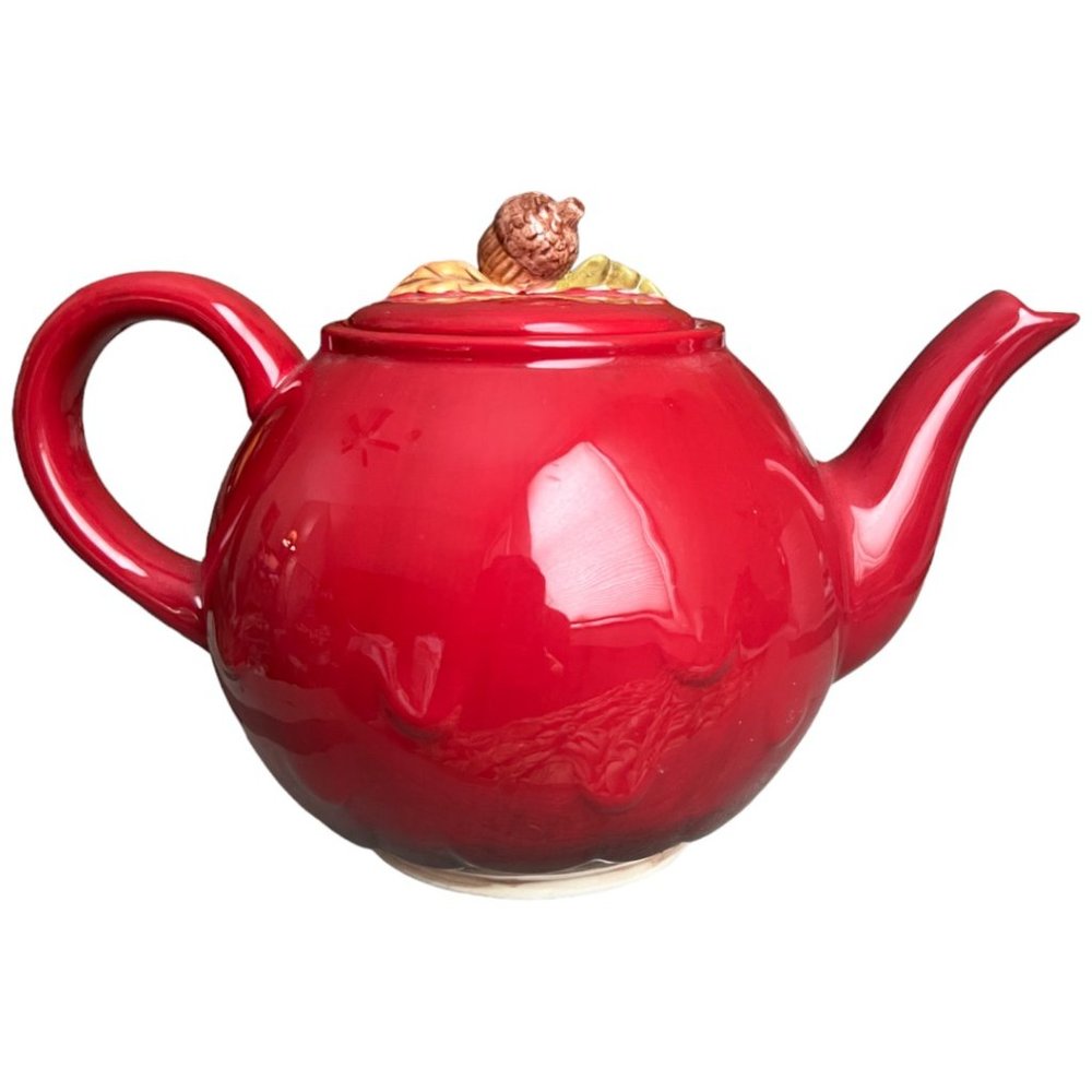 💕 SOLD 💕 Grasslands Road Crimson Hollow Owl TEAPOT Acorn Lid Ceramic Whimsical - Picture 3 of 11